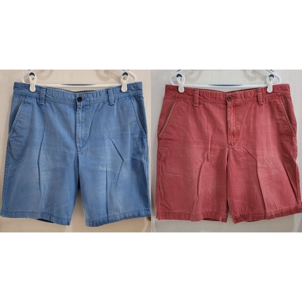 Lot of 2 IZOD Saltwater Bermuda Flat Front Shorts Size 38 x 10.5 100% Cotton
